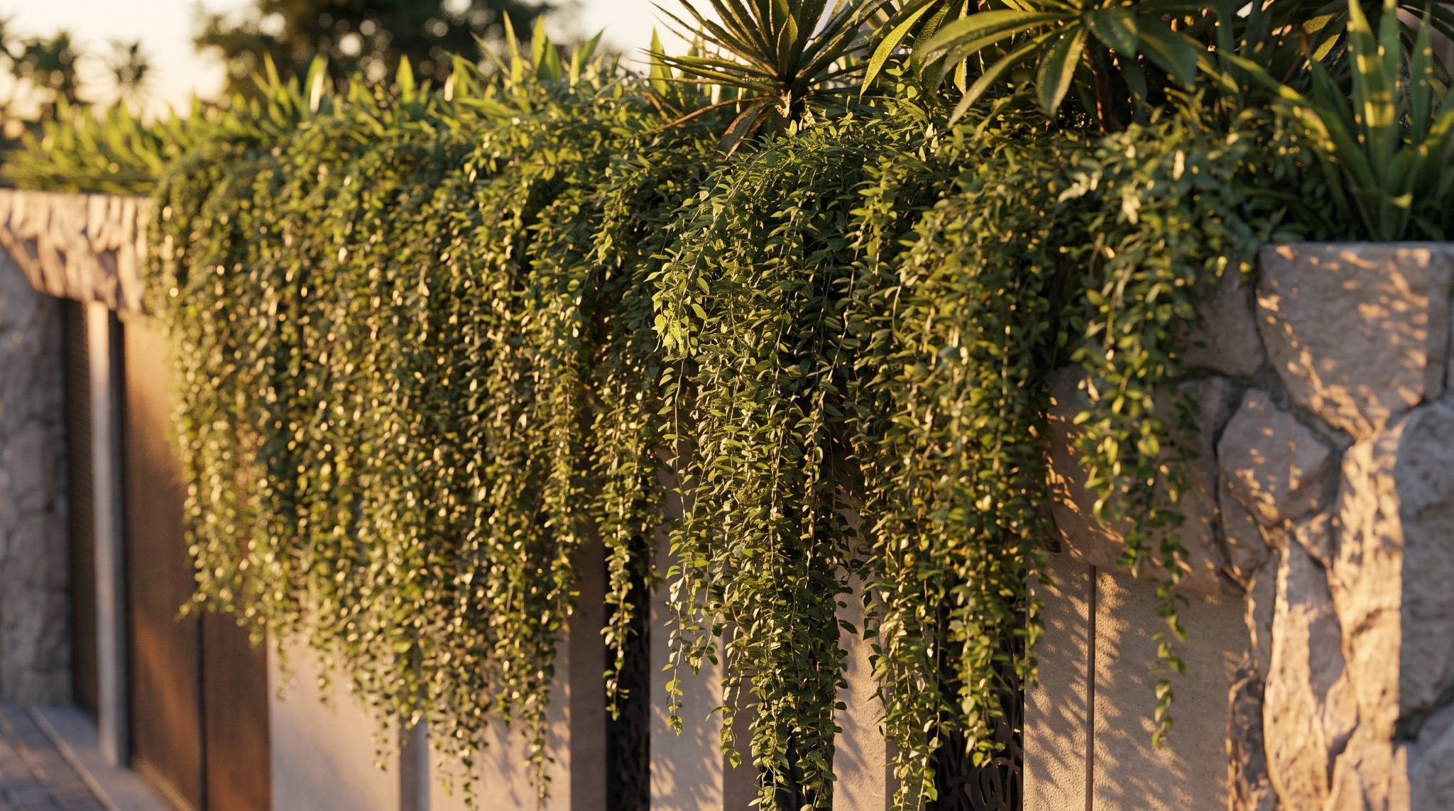 Fachada Minimalista — Detalhe da vegetação e da pedra natural